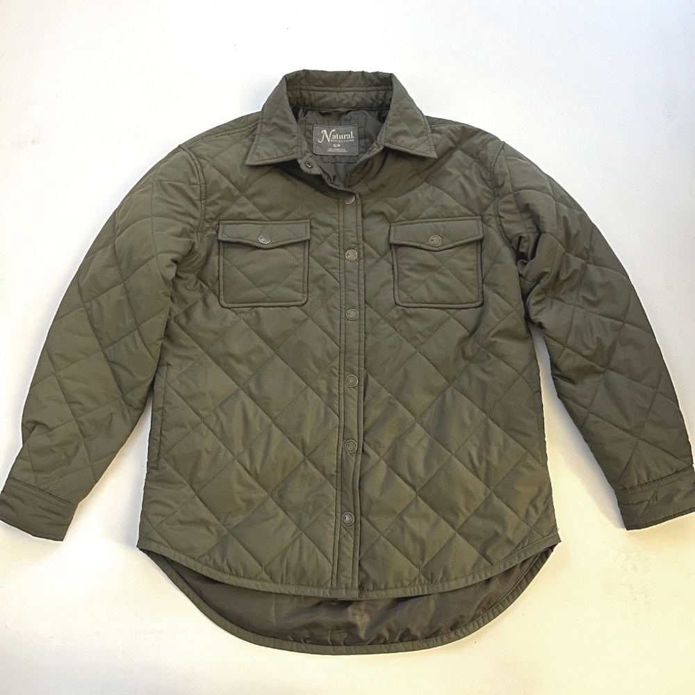 Natural Reflections Green Diamond Quilted Shirt Jacket | Size S | Cozy Layering